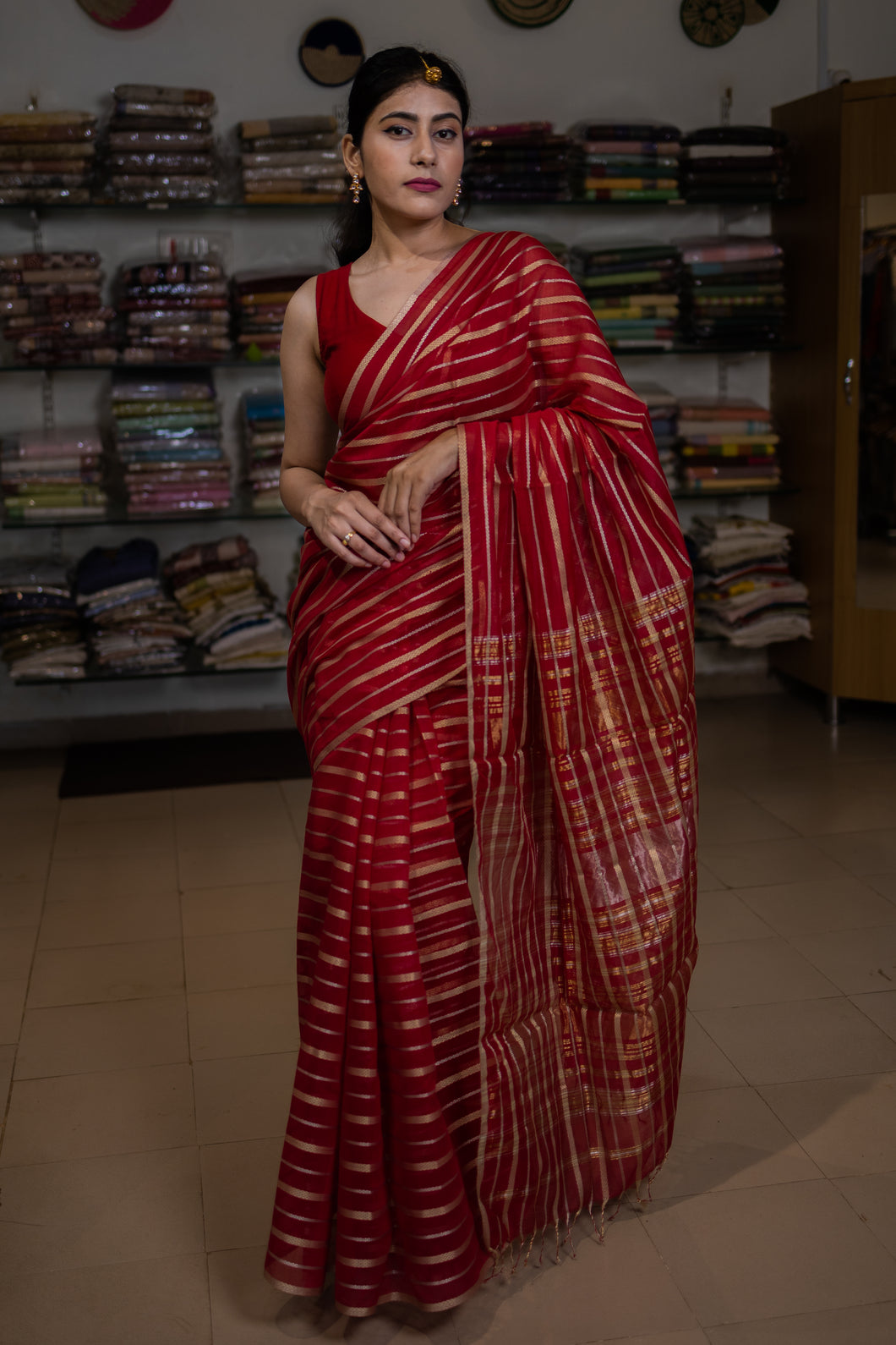 PARTHIVI COTTON ACR RED SAREE