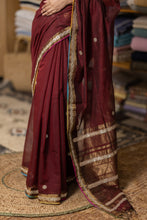 Load image into Gallery viewer, RIYASAT HAND EMBROIDERY COTTON ACR MAROON SAREE
