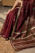 Load image into Gallery viewer, RIYASAT HAND EMBROIDERY COTTON ACR MAROON SAREE
