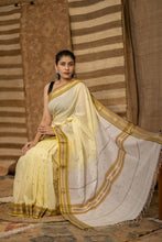 Load image into Gallery viewer, TRAPI MAHESHWARI COTTON PALE YELLOW BOOTI SAREE
