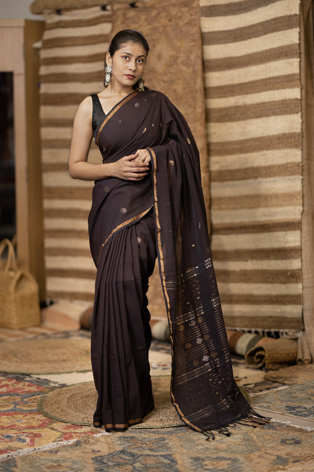 JAMDANI KHADI BLACK SAREE