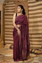 Load image into Gallery viewer, JAMDANI KHADI WINE SAREE
