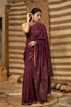 Load image into Gallery viewer, JAMDANI KHADI WINE SAREE
