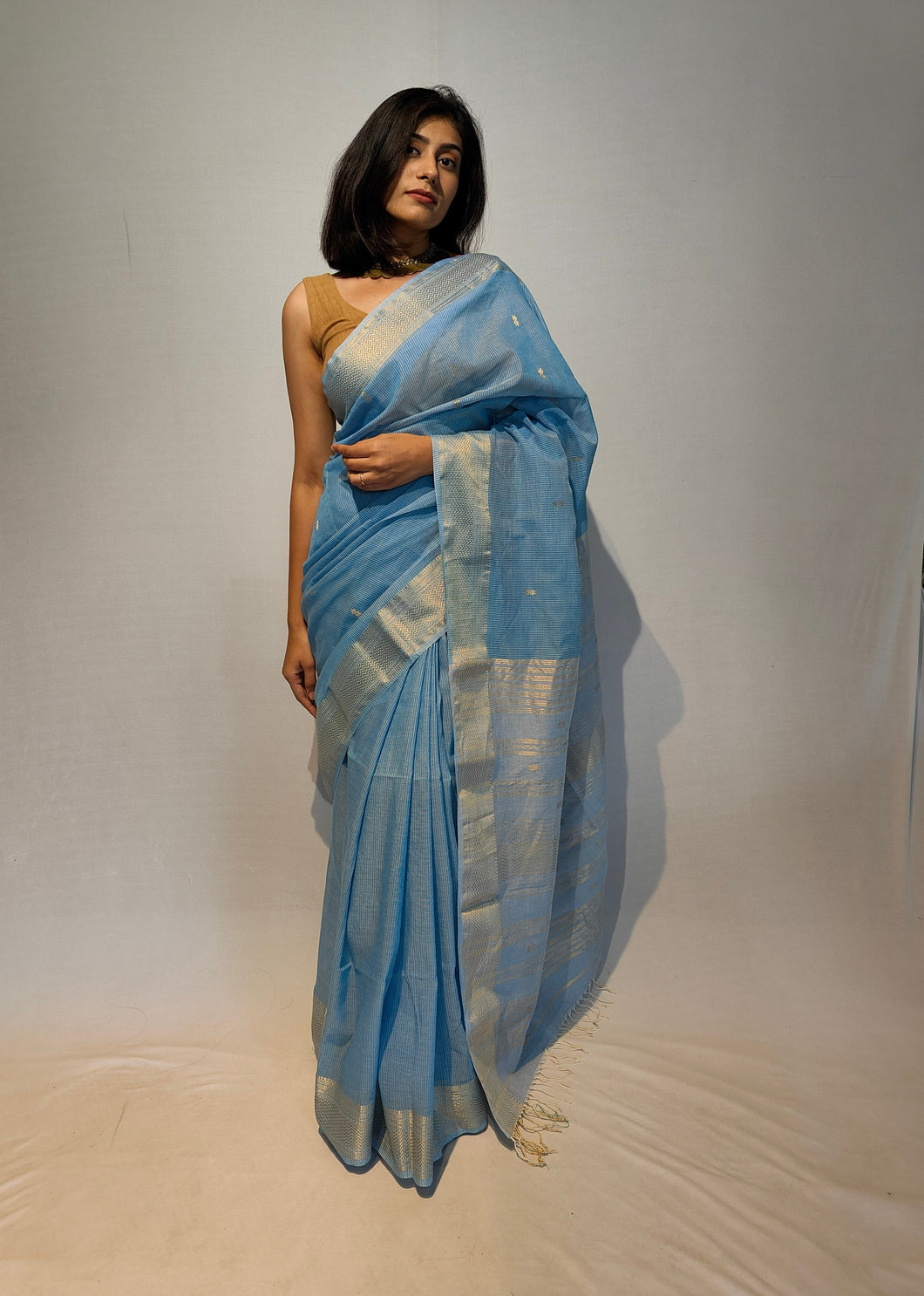 KALAWATI COTTON LINEN DOBBY BOOTI HANDWOVEN SAREE