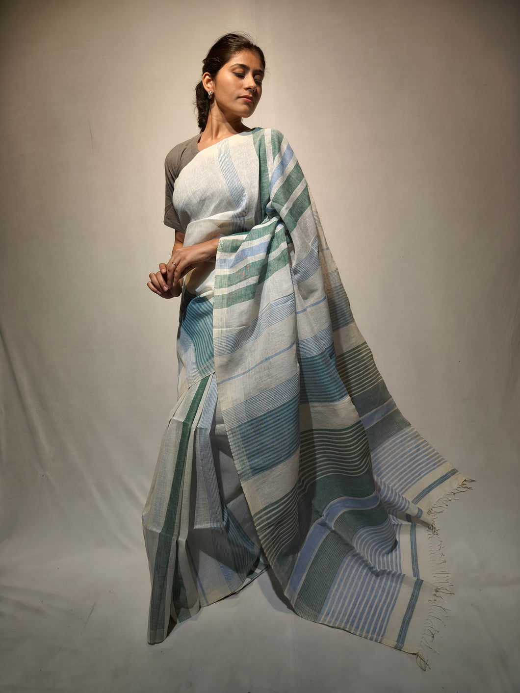 LINEN-LI LINEN HANDWOVEN SAREE