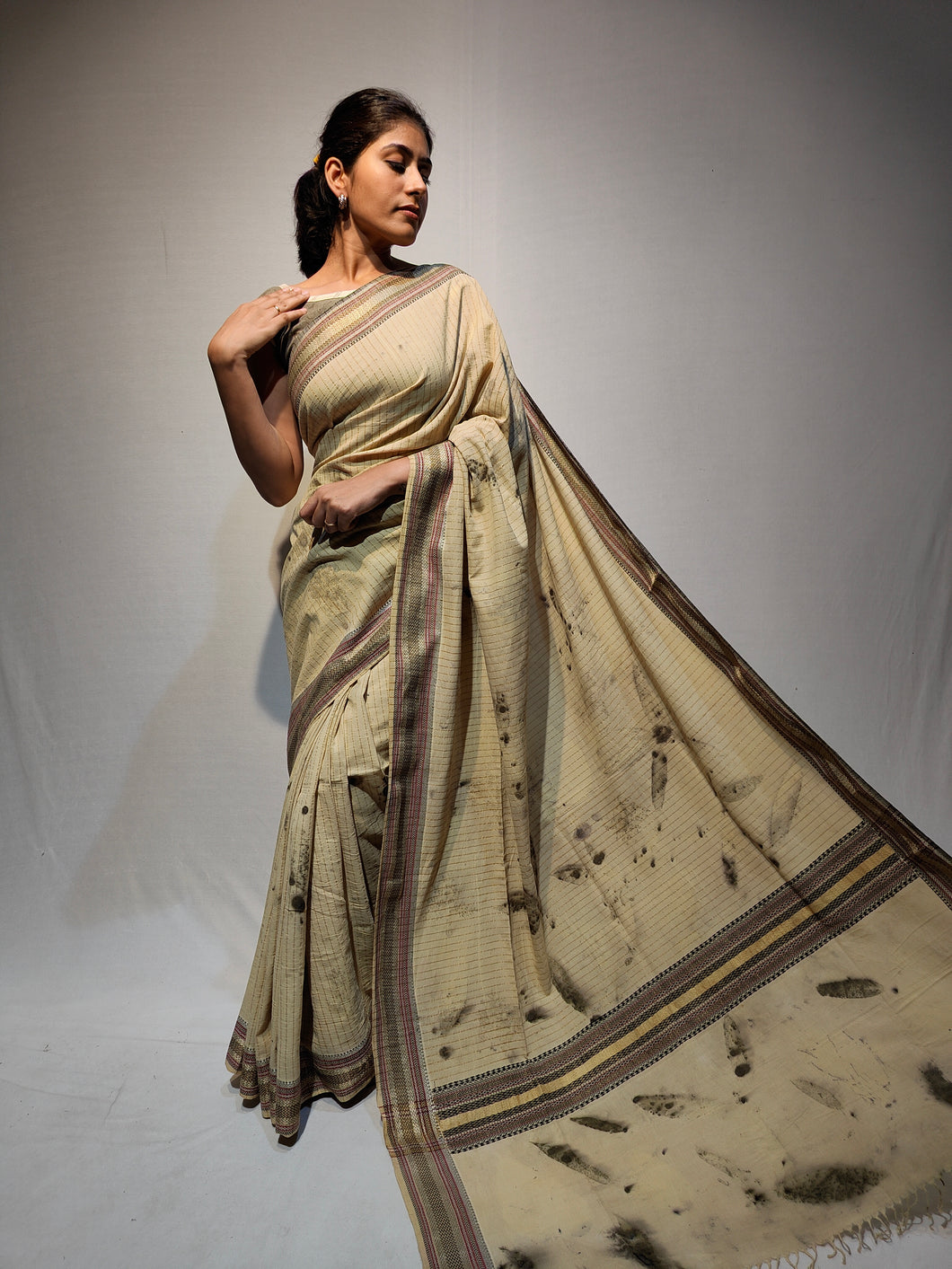 KALSI COTTON DOBBY ECO PRINT HANDWOVEN SAREE