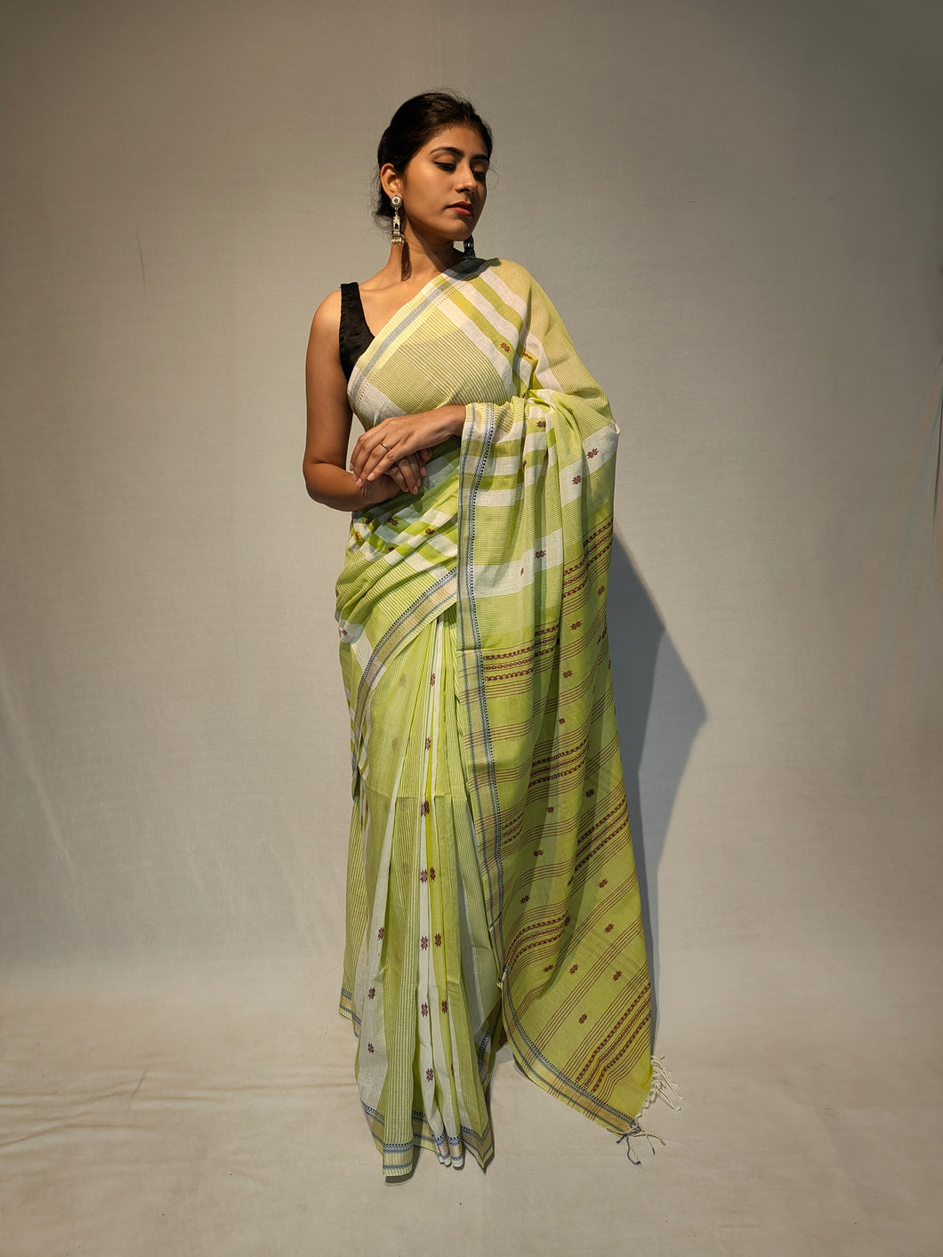 BRAHMI COTTON LINEN DOBBY BOOTI HANDWOVEN SAREE