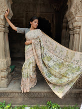 Load image into Gallery viewer, VRUNA LINEN ECO PRINT DYED HANDWOVEN SAREE
