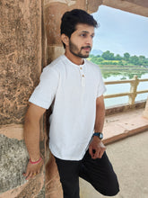 Load image into Gallery viewer, KHADI SELF TEXTURE WHITE HALF T-SHIRT
