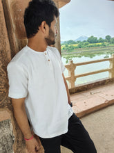 Load image into Gallery viewer, KHADI SELF TEXTURE WHITE HALF T-SHIRT
