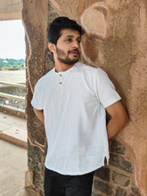 Load image into Gallery viewer, KHADI SELF TEXTURE WHITE HALF T-SHIRT
