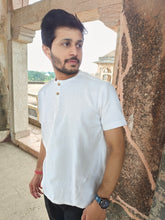 Load image into Gallery viewer, KHADI SELF TEXTURE WHITE HALF T-SHIRT
