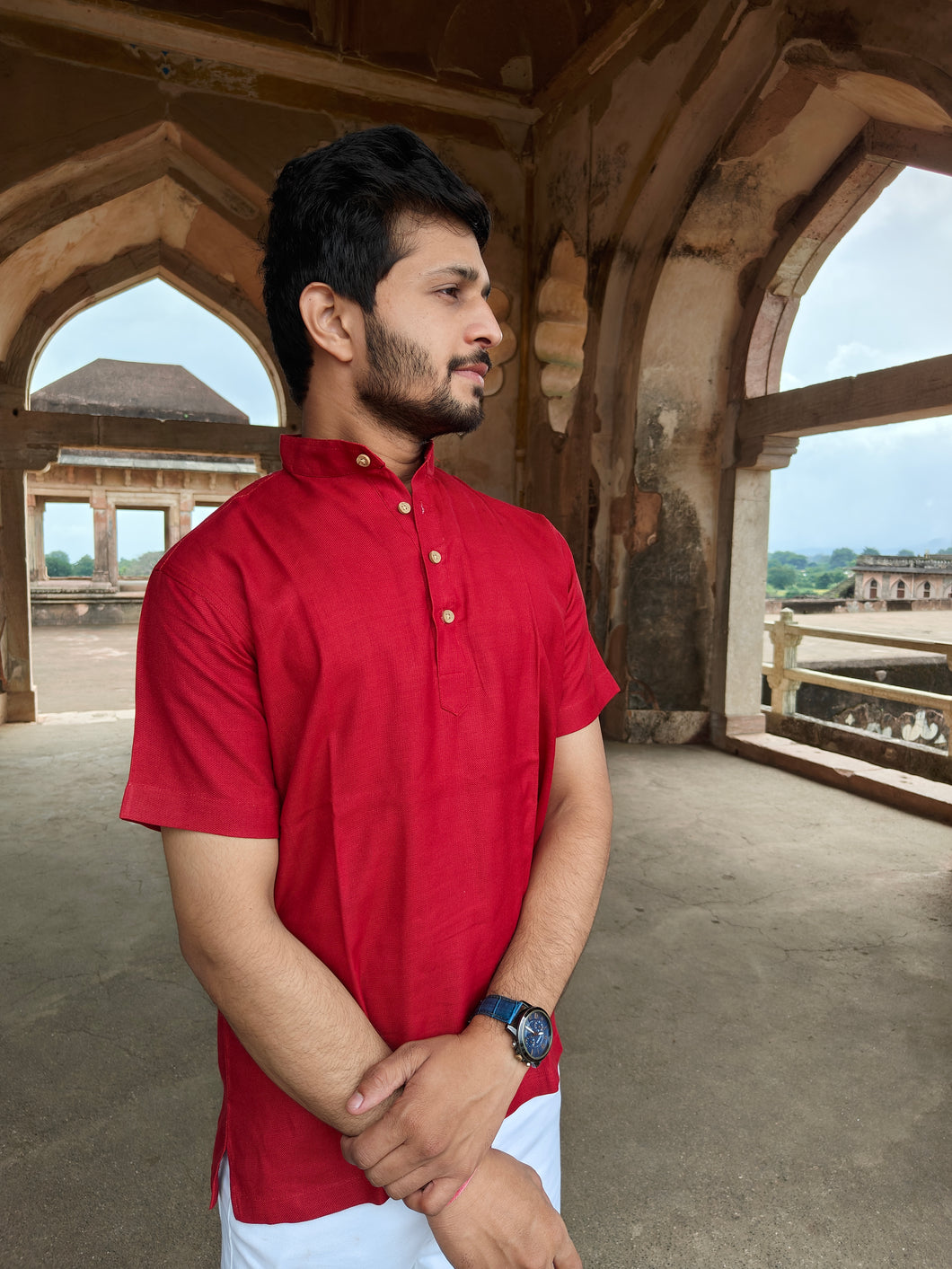 BAMBOO MANJISTHA NATURAL DYE HALF SHORT KURTA