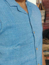 Load image into Gallery viewer, COTTON KHADI TEXTURED PLACID BLUE POLO HALF SHIRT
